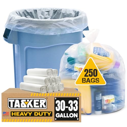 Tasker 33 Gallon Heavy Duty Clear Trash Bags - Pack of 250