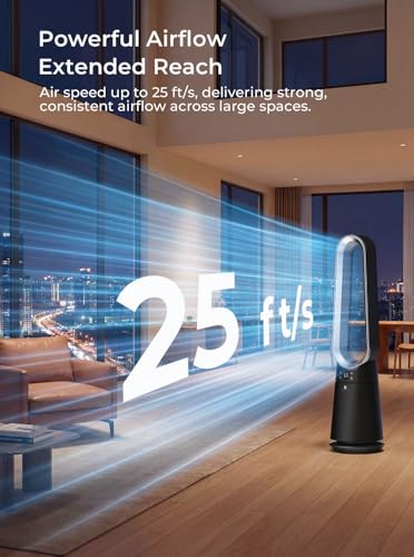 ULTTY Black Bladeless Tower Fan with Remote, 20 Speeds, 3 Modes, 8H Timer, 38" Quiet Oscillating Floor Fan