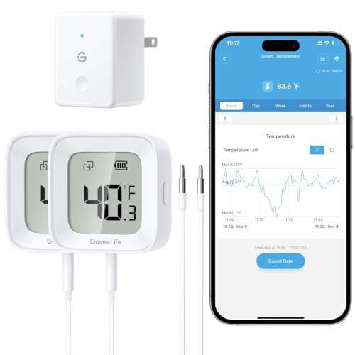 GoveeLife WiFi Refrigerator Thermometer 2-Pack with BT Gateway & LCD Display