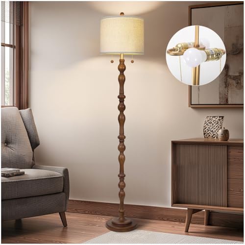 Dark Brown 65.5-Inch Real Wood Floor Lamp with Dual Pull Chain Switch