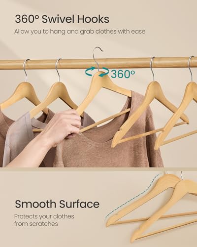 50 Pack Wooden Clothes Hangers - Space Saving Natural Birch Slim Wardrobe Organizer