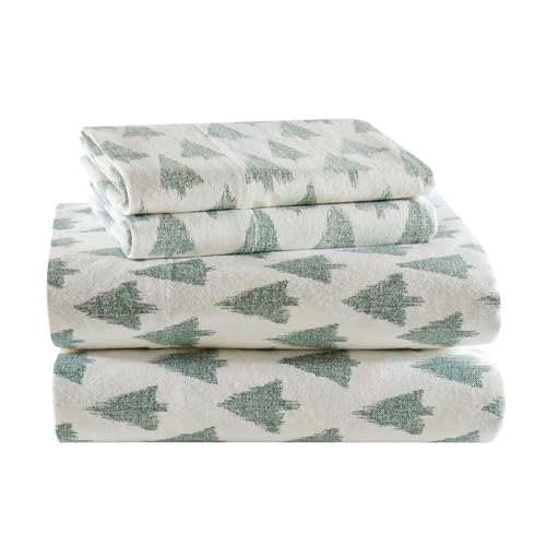Ikat Tree Queen Flannel Sheet Set - 4 Piece Cotton Bed Sheets, Cozy Bedding