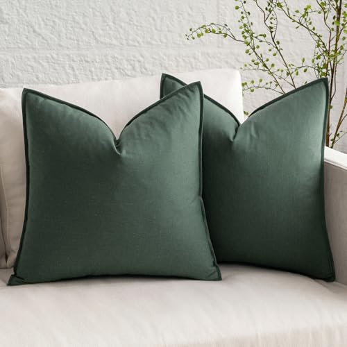 MIULEE Pack of 2 Christmas Decorative Linen Pillow Covers Boho Farmhouse Modern Soft Accent Throw Pillows Neutral Cushion Covers for Sofa Couch Bed Living Room Home Decor, 16x16 Inch Dark Green