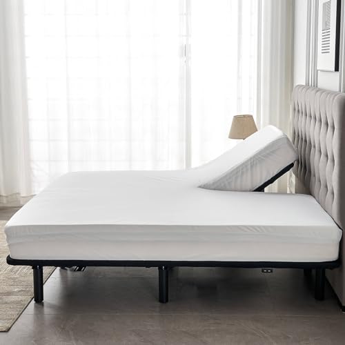 Kingnex Waterproof Split Top King Mattress Protector for Adjustable Bed - White, 32-34" Split from Top King