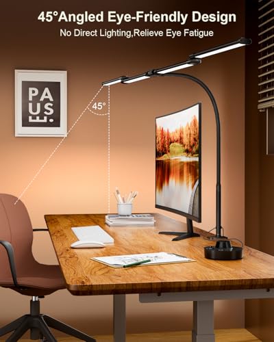 4-Head Curved Gooseneck Clamp Desk Lamp 24W Dimmable Multi-Color Office Light