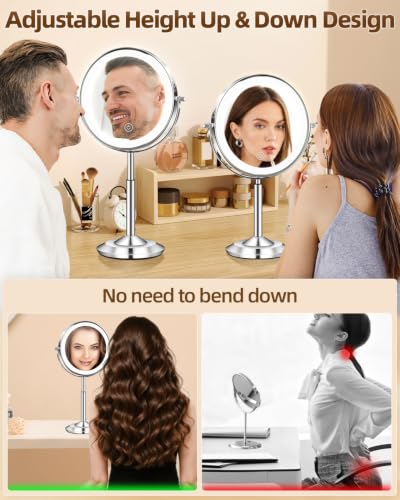 Chrome 8-Inch Magnifying Makeup Mirror with Lights, Height Adjustable
