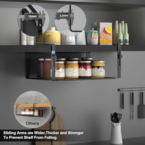 AmonHouseware Large 2-Pack Under Shelf Basket Adjustable Hanging Organizer Black
