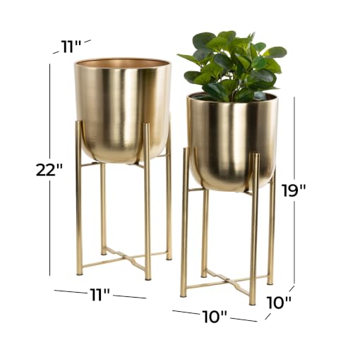 CosmoLiving Gold Metal Dome Planters Set of 2 – 19 and 22 Inches, Indoor & Outdoor Use