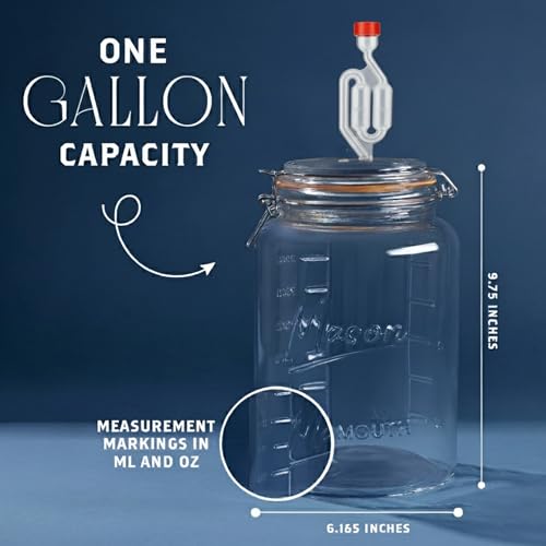 Kitchentoolz 1-Gallon Mason Glass Fermenting Jar with Airlock Lid – Pack of 1