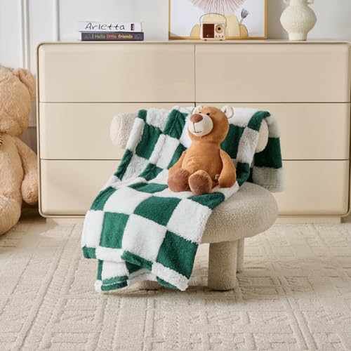 Fleece Baby Blanket for Boys 3D Checkerboard Design, Warm Cozy and Fluffy Infant Newborn Toddler Small Receiving Blankets for Crib Stroller, 30x40 Inches,Christmas Green