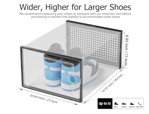 Black XX-Large Shoe Storage Boxes 12 Pack - Clear Stackable Organizer