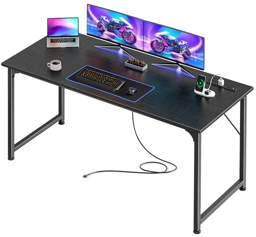 55 Inch Computer Desk with Built-in Power Outlets and USB-C - Black, Variant 55inch / Black