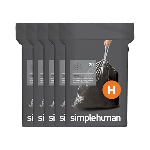 Simplehuman Code H Odorsorb® Custom Fit Trash Liners Pack of 100, Odor-Absorbing, Extra Thick, 30-35L