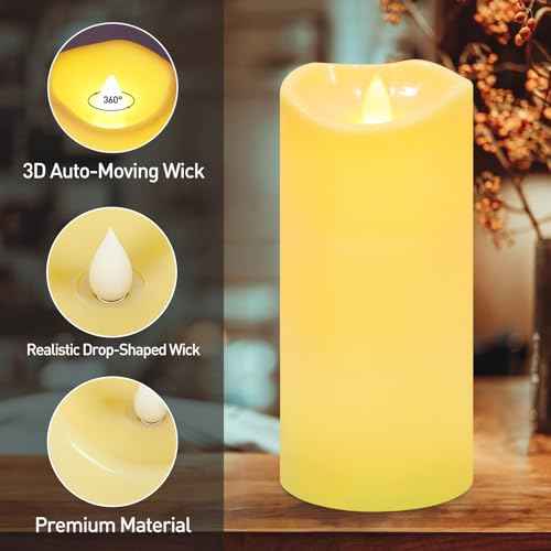 Battery Powered Flameless Candles, LED Flickering Pillar Candles, Electric Plastic Fake Candle with Remote Control and Timer for Halloween Christmas Wedding Fireplace Decor Set of 3