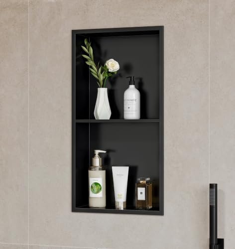 Neodrain 12x24-In Matte Black Stainless Steel Shower Niche - 2-Tier Recessed Wall Storage