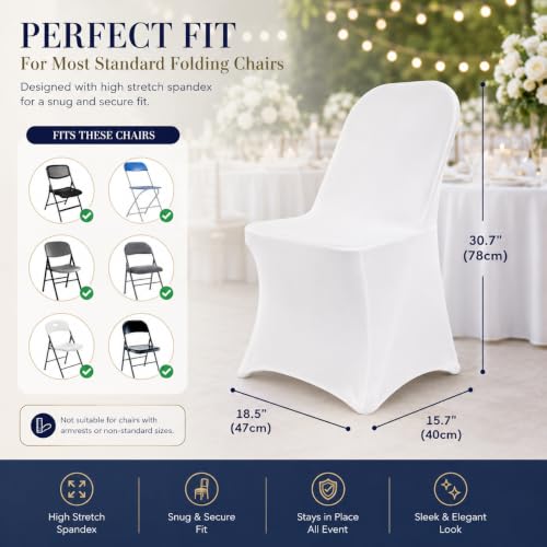 Craft And Party 50 Pack White Spandex Folding Chair Covers - Universal Fit
