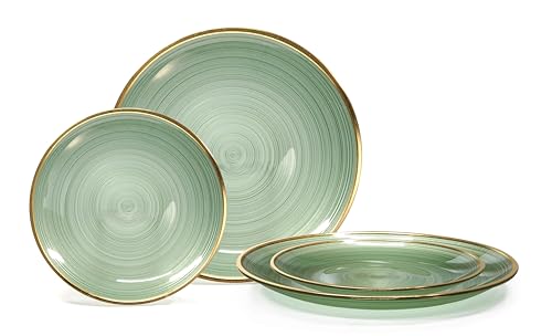 50 Pack Disposable Plastic Plates for Wedding & Party - Belize Green & Gold, 10in Dinner + 7in Salad Plates