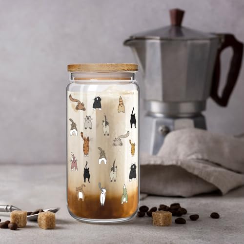 Cat Mom Glass Cup 16oz with Lid & Straw – Cute Cat Themed Gift for Women