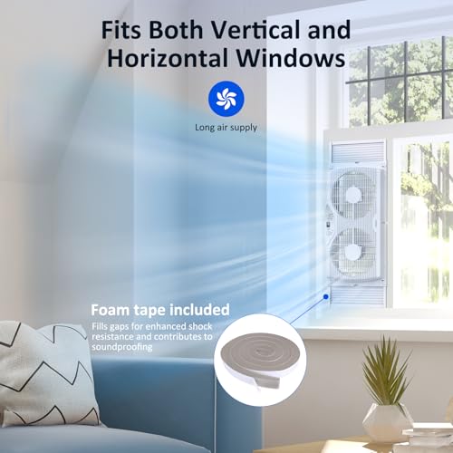 Twin Window Fan with Reversible Airflow, 3-Speed Thermostat Control, Expandable Fit