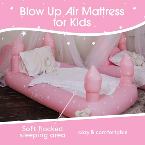 Kids Pink Castle Inflatable Air Bed Travel Mattress - Funboy, Single, 74x40 inches