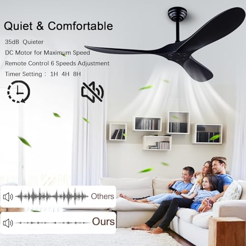 52-inch Black Ceiling Fan with Remote Control, Reversible, Quiet, No Lights