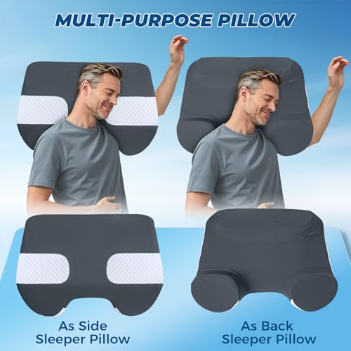 SAHEYER Grey Side Sleeper Pillow with Arm Holes, 2-in-1 Shoulder Relief System
