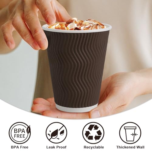 Clawsoff 12 oz Disposable Paper Coffee Cups - Brown, 100 Pack, Insulated, Hot & Cold Drinkware