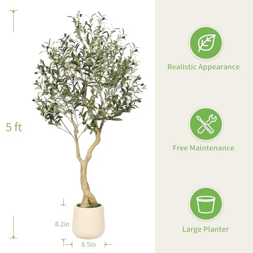 5ft Artificial Olive Tree with White Exquisite Planter - Indoor Decor