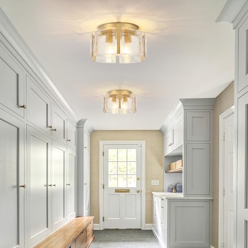ZXFDWB Gold 15'' 3-Light Semi Flush Mount Ceiling Light Fixture for Foyer Kitchen Hallway