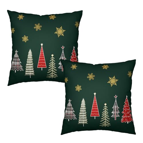 A6-2 20 x 20 Green Christmas Tree Pillow Covers Set of 2 - Dark Green Linen