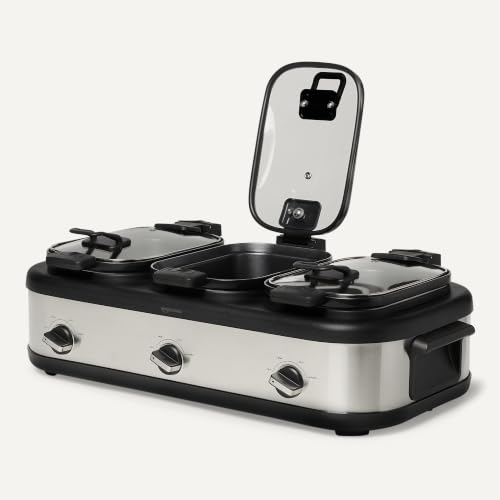 Amazon Basics Triple Slow Cooker with Ceramic Nonstick Coating,