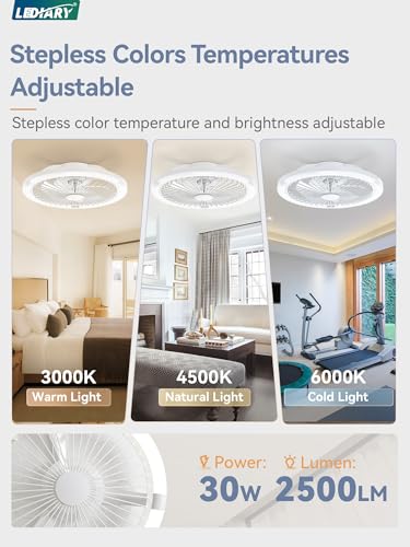 White 20-Inch Low Profile Bladeless Ceiling Fan with Light Remote App Control
