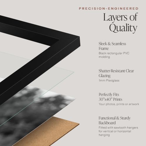 Americanflat 30x40 Poster Frame - Slim Black Molding - Vertical & Horizontal Wall Mount