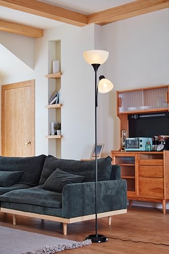 Globe Electric 72" Black Floor Lamp with Adjustable Reading Light - Space-Saving Modern Torchiere for Living Room & Bedroom