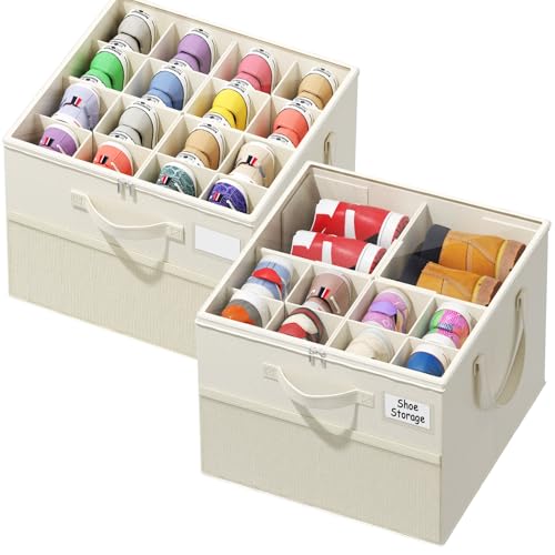 NestOrganix Beige Foldable Shoe Organizer for Closet, Holds 16-24 Pairs