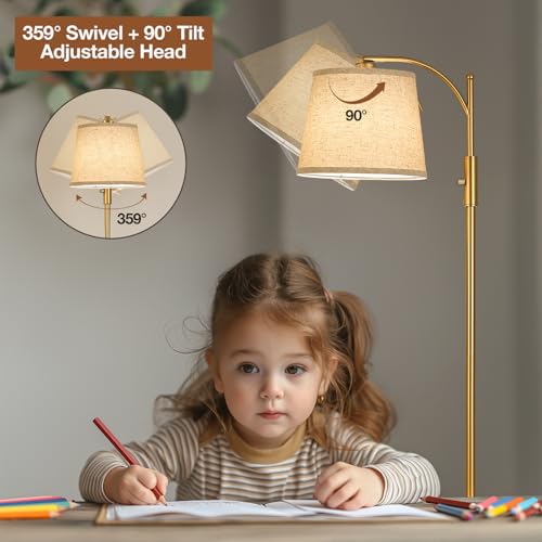 Golden Floor Lamp with Side Table - Dimmable Standing Lamp for Living Room - Gold-1