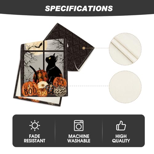 Artoid Mode Boo Black Cat Pumpkins Halloween Table Runner, Trick Or Treat Kitchen Dining Table Decoration for Home Party Decor 13 x 72 Inch