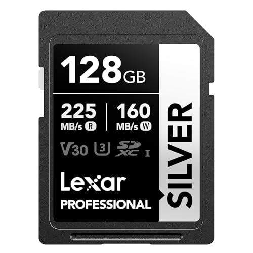 Lexar 128GB Silver UHS-I SD Card 225MB/s Read V30 4K U3 Memory Card