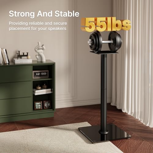 Speaker Stands Pair - 30 Inch Fixed Height, 55 lbs Capacity, Tempered Glass Base