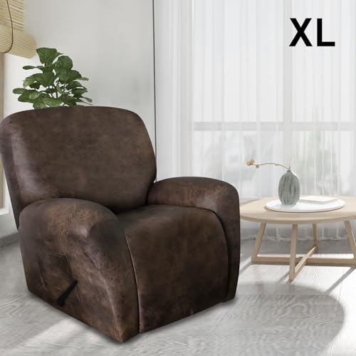 Molasofa XL Leather-Like Recliner Chair Cover Dark Brown 4-Piece Set for Wide Lazy Boy, Pets & Kids, X-Large, Brown