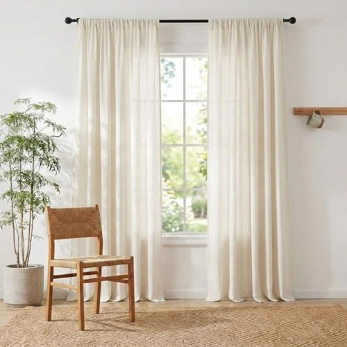 NICETOWN Natural Linen Curtains 52W x 108L with 2 Panels - Light Filtering, Privacy, Multiple Hanging Options
