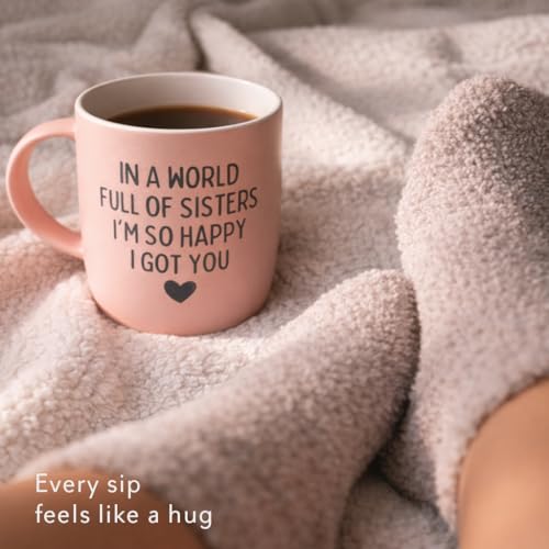 Sister Gift Mug & Cozy Socks Set - 13oz Pink Ceramic Coffee Cup