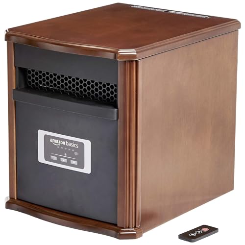 Wood Finish Portable Space Heater with Remote Control, Adjustable Thermostat, 1500W
