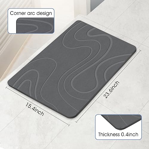 VEELOIM Stone Bath Mat Diatomaceous Earth Shower Mat - Grey Line2