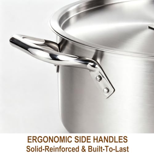 Silver Stainless Steel 15 Quart Braiser Pan with Lid - Commercial Grade, Nickel-Free