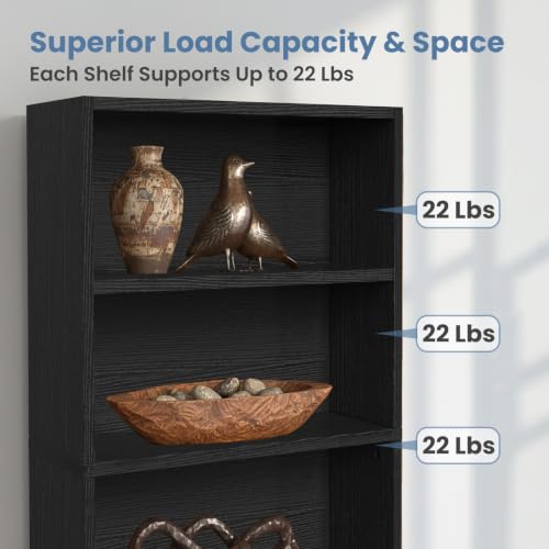 DUMOS Modern Black 6-Tier Tall Bookcase - 63 Inch Open Shelving for Living Room & Office