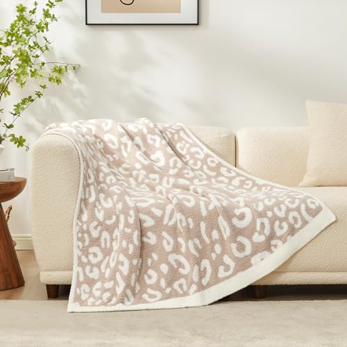 Snuggle Sac Leopard Beige XL Throw Blanket 50x70 Inches Reversible Cozy Bed Couch Decor