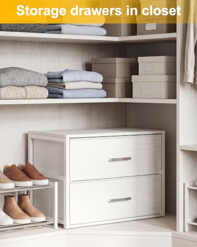 Fixwal Stackable Closet Drawer Organizer 21.2" Wide, 2 Foldable Fabric Drawers, Model 15.7"D x 21.2"W x 16.1"H