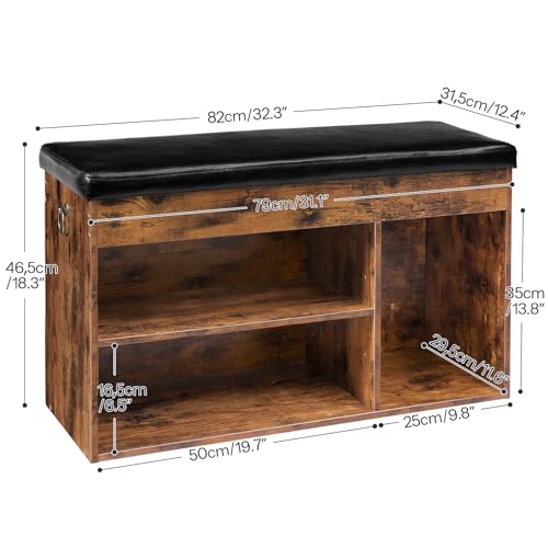 Entryway Shoe Storage Bench with Cushion - Rustic Brown & Black, 32.3"