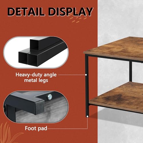 Small Brown Rectangle Coffee Table with Storage Shelf - 31.5in